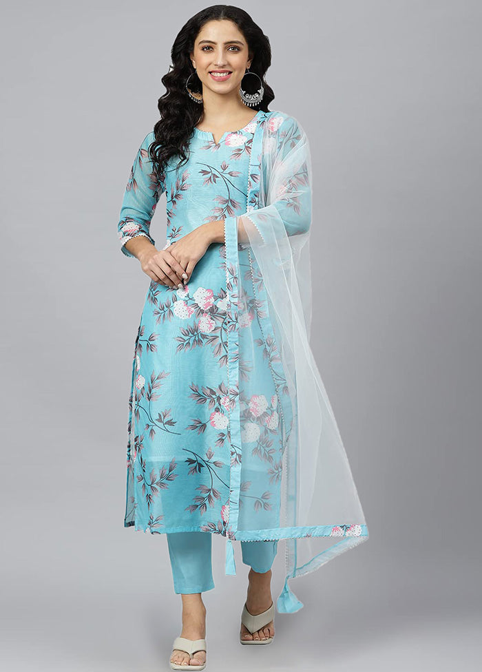 3 Pc Blue Readymade Rayon Suit Set