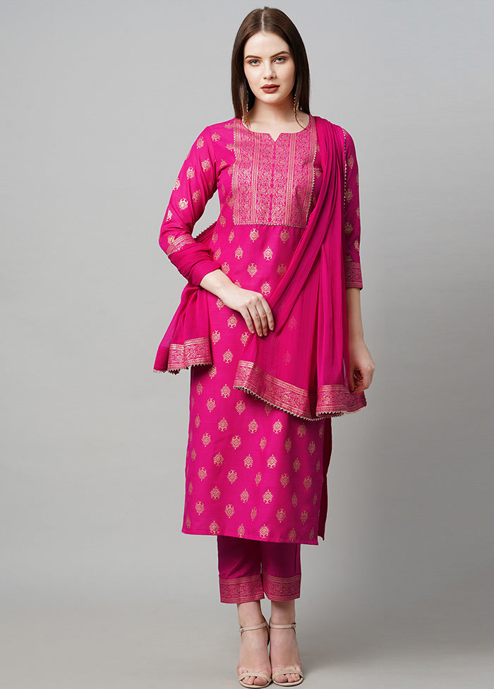 3 Pc Pink Readymade Rayon Suit Set