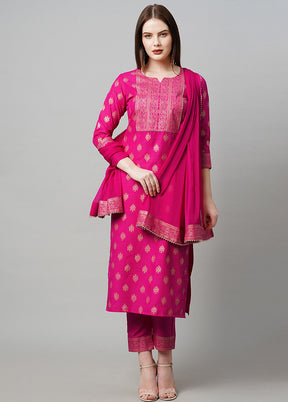 3 Pc Pink Readymade Rayon Suit Set