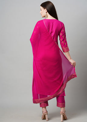 3 Pc Pink Readymade Rayon Suit Set