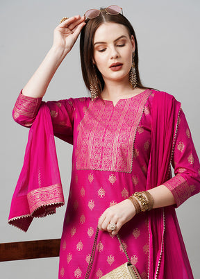 3 Pc Pink Readymade Rayon Suit Set