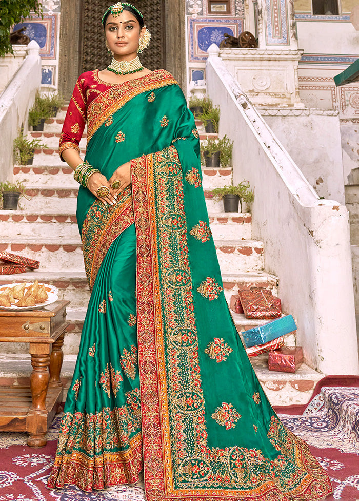 Rama Spun Silk Saree With Blouse Piece