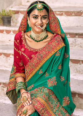 Rama Spun Silk Saree With Blouse Piece