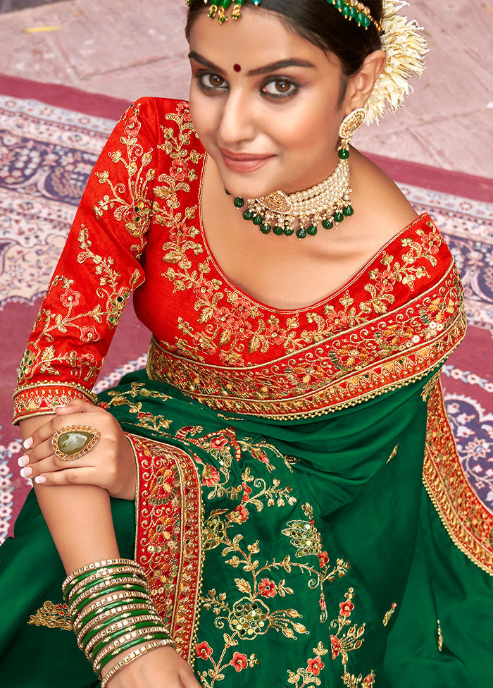 Green Spun Silk Saree With Blouse Piece