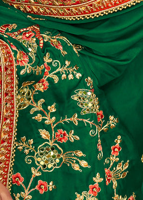 Green Spun Silk Saree With Blouse Piece