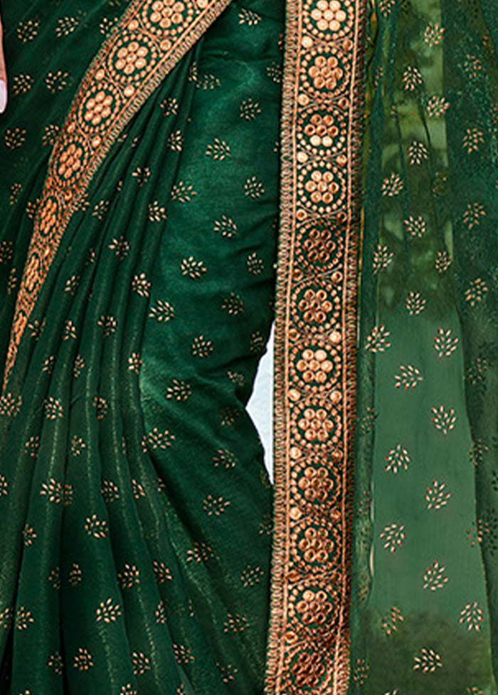 Green Spun Silk Saree With Blouse Piece
