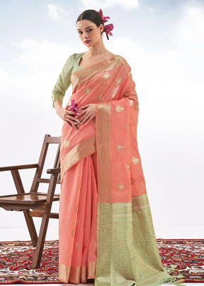 Coral Spun Silk Saree With Blouse Piece