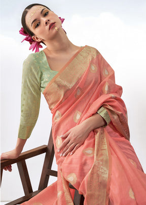 Coral Spun Silk Saree With Blouse Piece