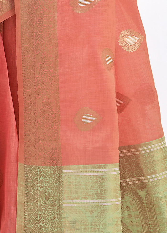 Coral Spun Silk Saree With Blouse Piece