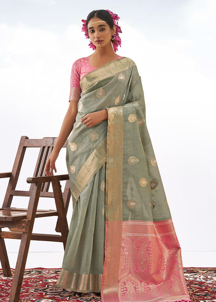 Grey Spun Silk Saree With Blouse Piece