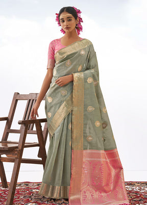 Grey Spun Silk Saree With Blouse Piece