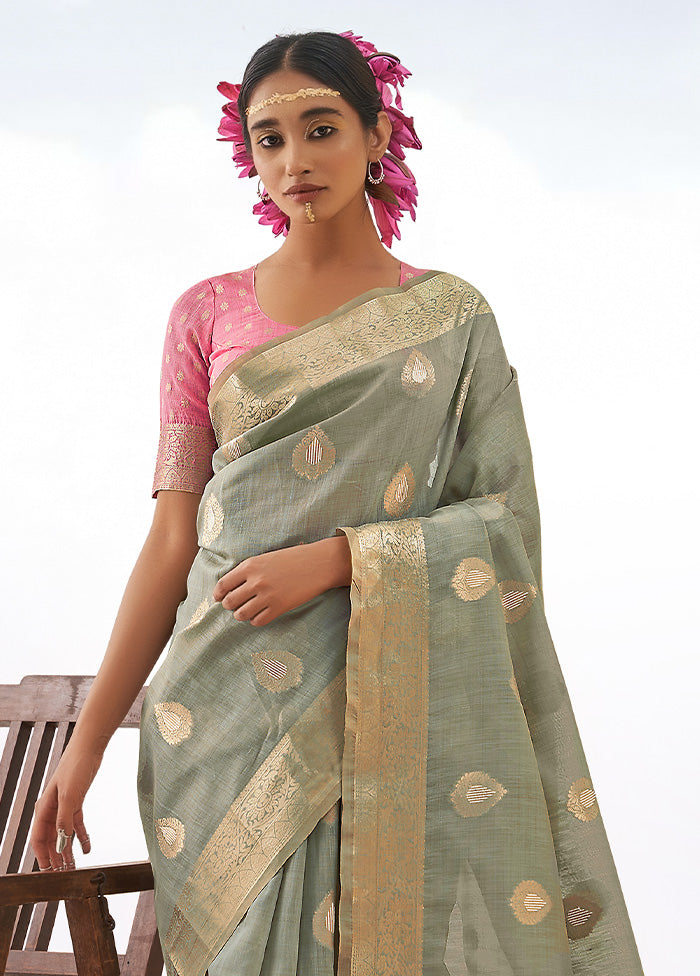 Grey Spun Silk Saree With Blouse Piece