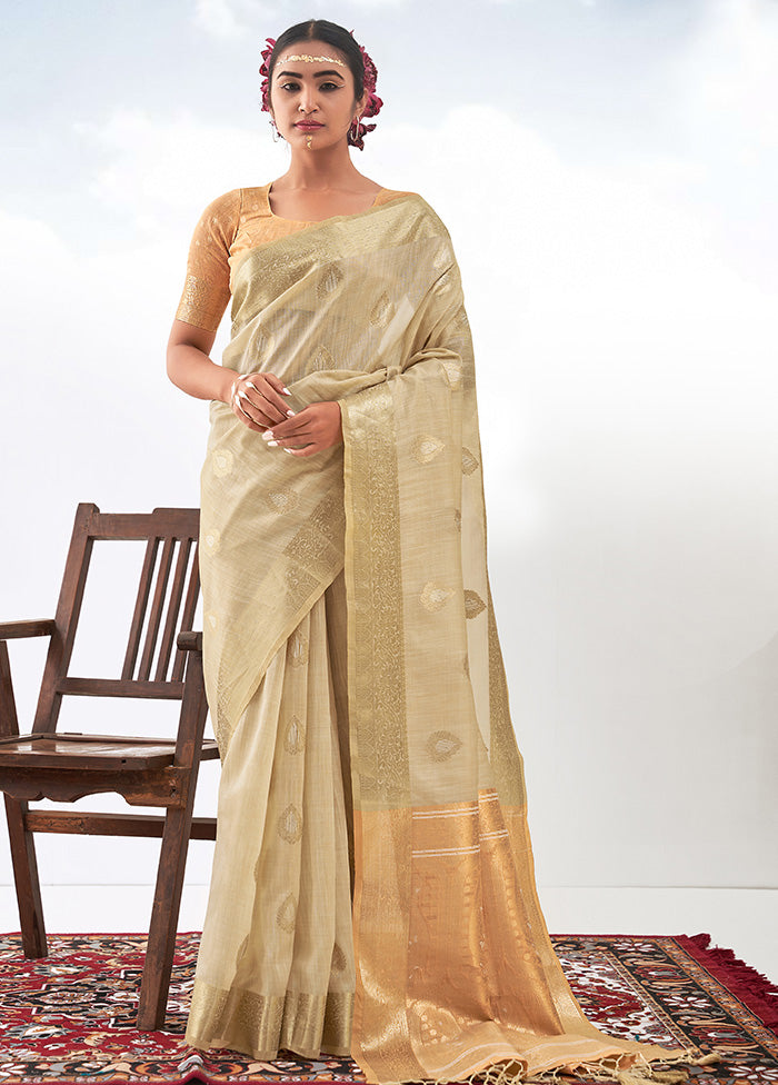 Cream Spun Silk Saree With Blouse Piece