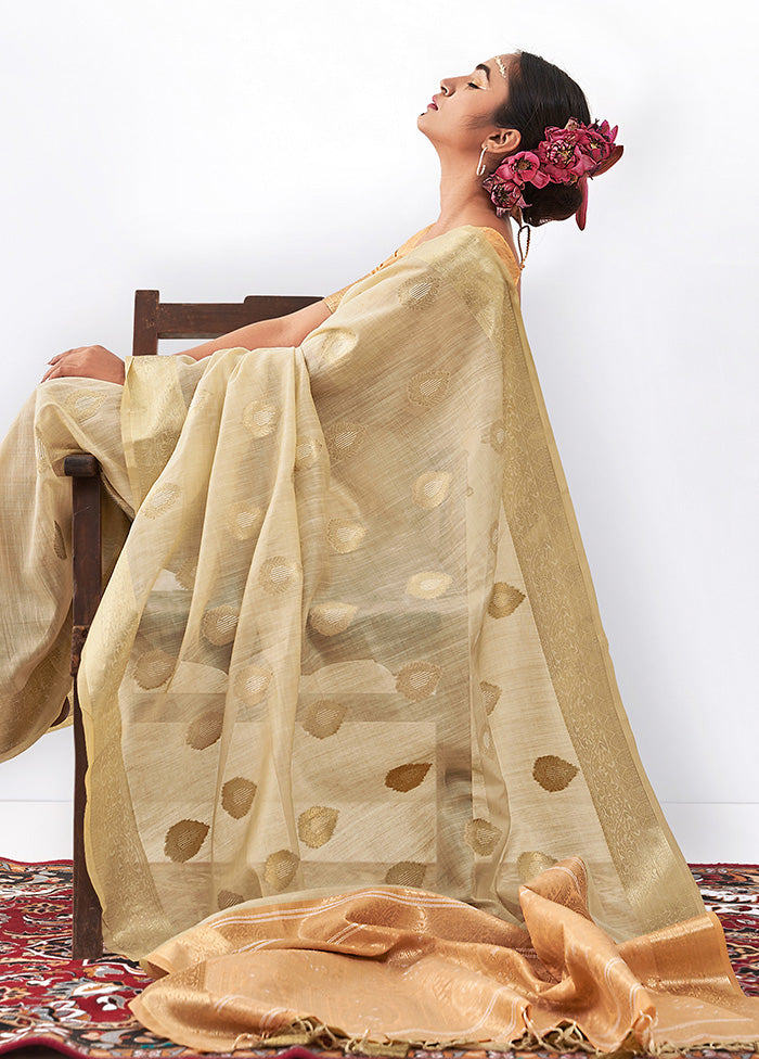 Cream Spun Silk Saree With Blouse Piece