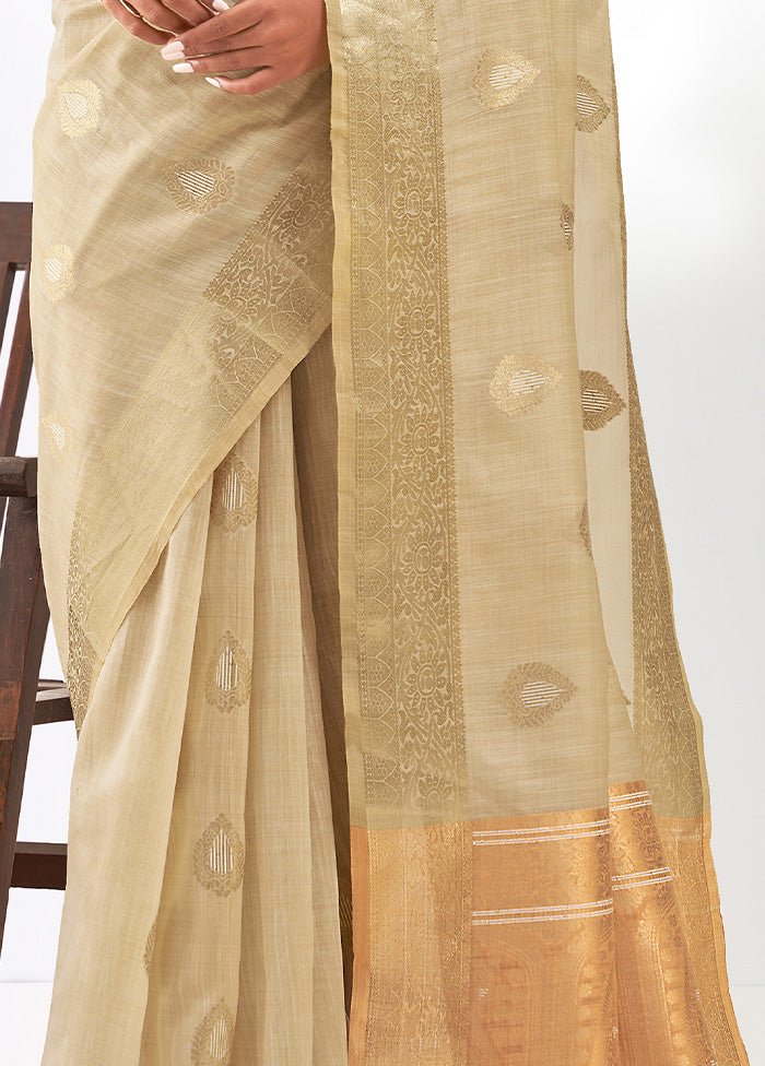 Cream Spun Silk Saree With Blouse Piece