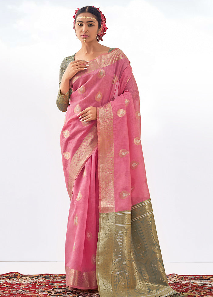 Pink Spun Silk Saree With Blouse Piece