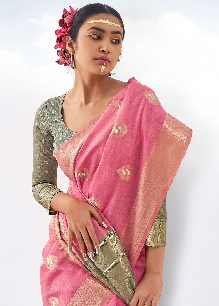 Pink Spun Silk Saree With Blouse Piece