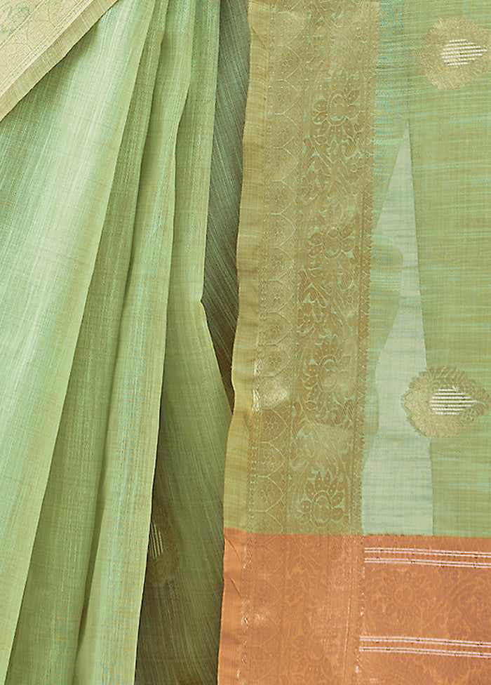 Pista Green Spun Silk Saree With Blouse Piece