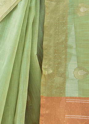 Pista Green Spun Silk Saree With Blouse Piece