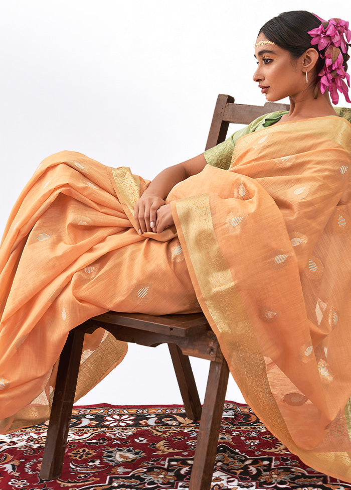 Peach Spun Silk Saree With Blouse Piece