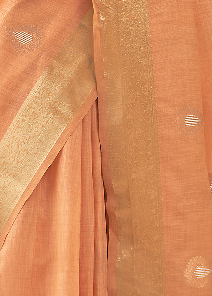 Peach Spun Silk Saree With Blouse Piece