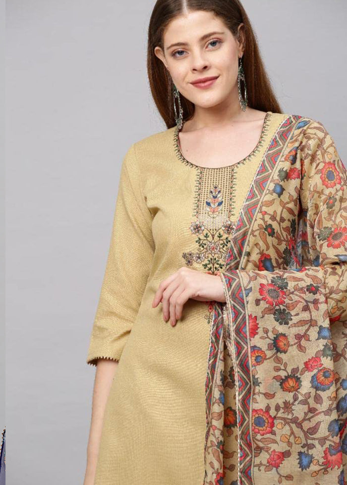 3 Pc Beige Readymade Rayon Suit Set