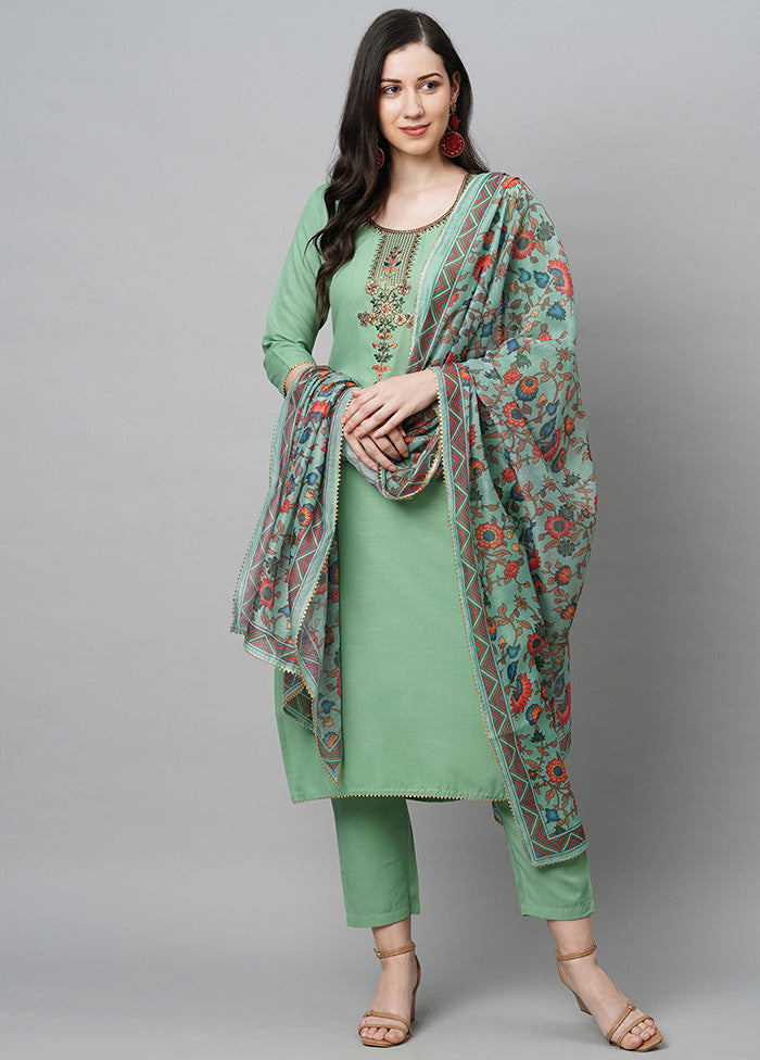 3 Pc Green Readymade Rayon Suit Set