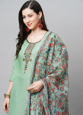 3 Pc Green Readymade Rayon Suit Set