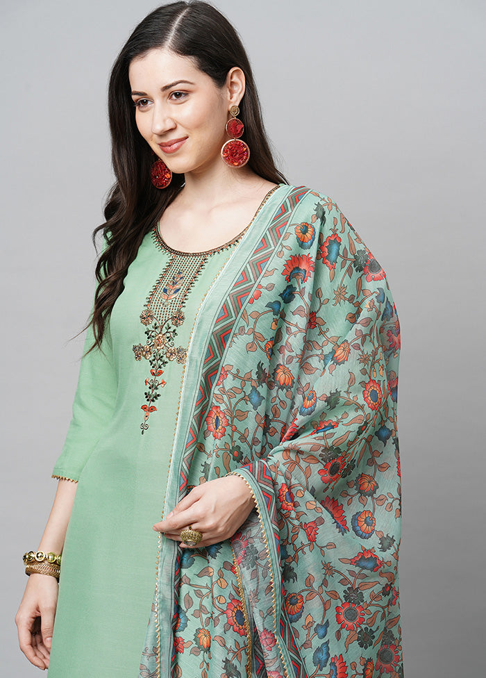 3 Pc Green Readymade Rayon Suit Set