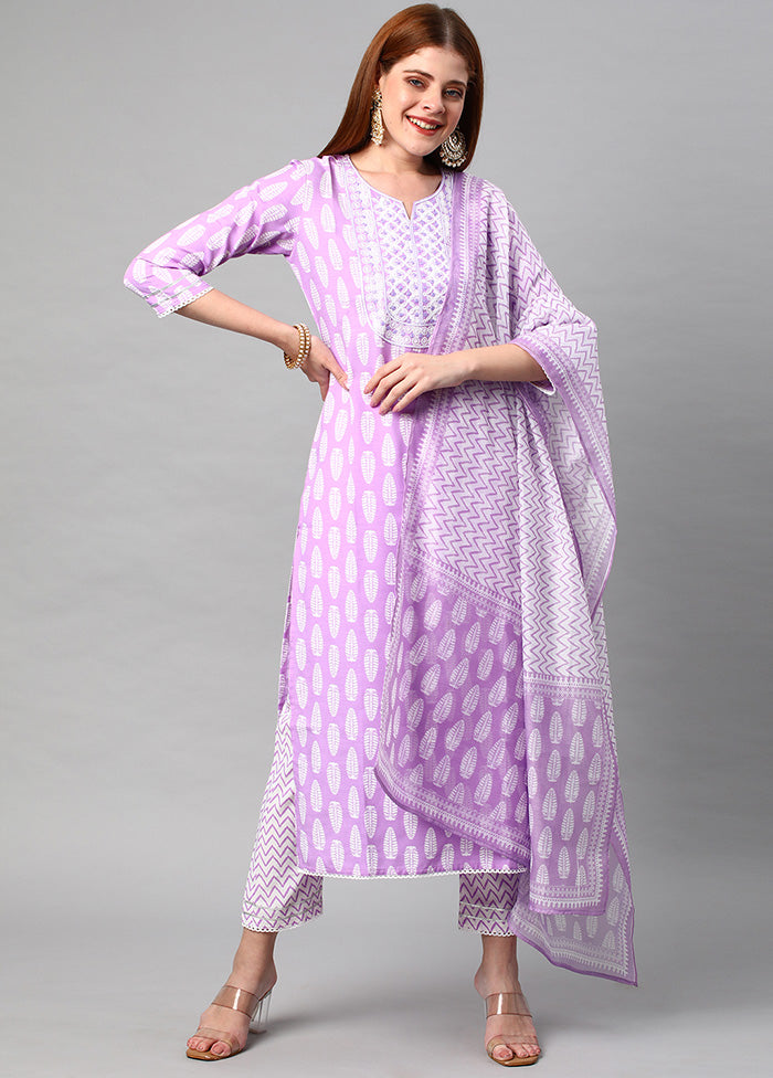 3 Pc Purple Readymade Rayon Suit Set