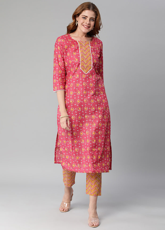 2 Pc Pink Readymade Rayon Kurti Set