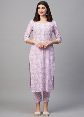 2 Pc Purple Readymade Rayon Kurti Set