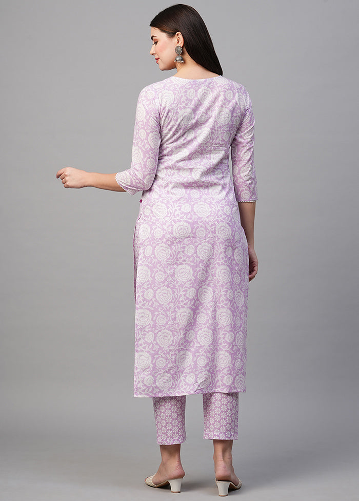 2 Pc Purple Readymade Rayon Kurti Set