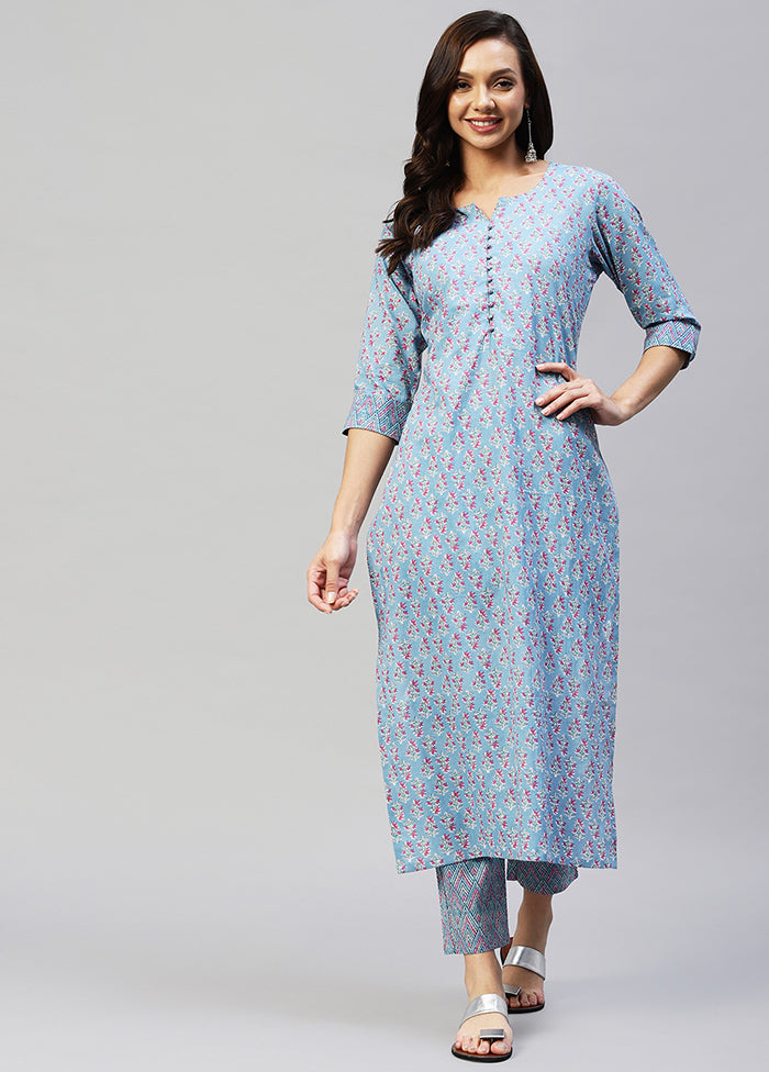 2 Pc Blue Readymade Rayon Kurti Set