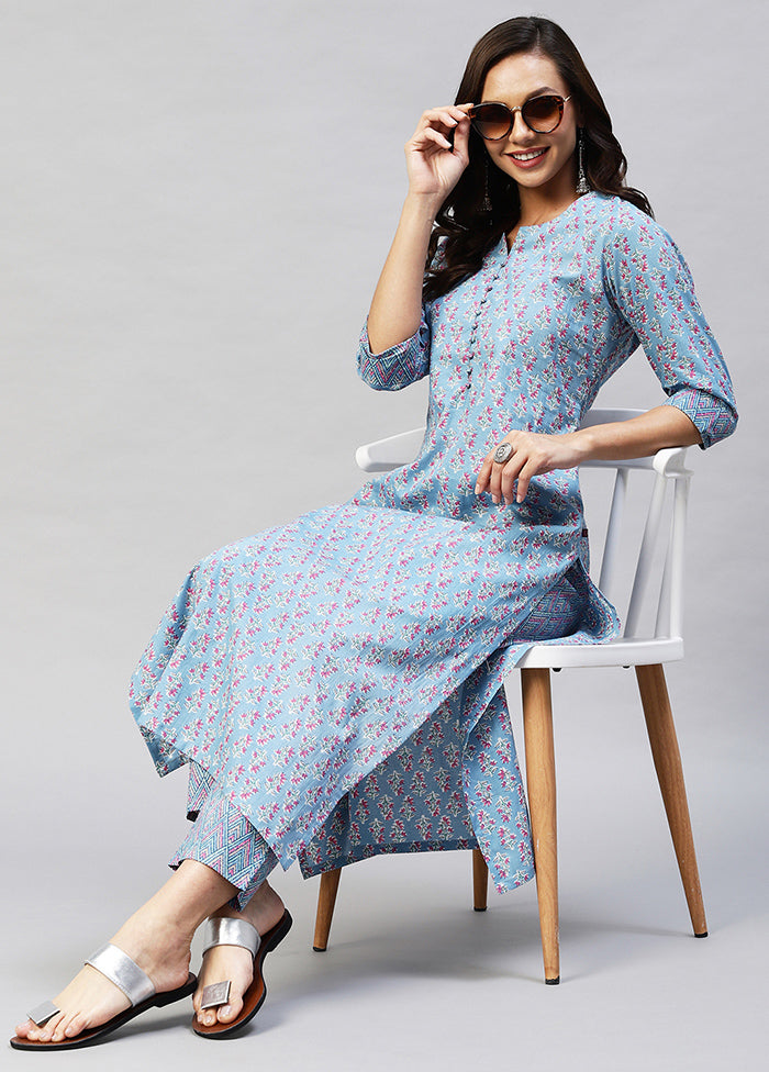 2 Pc Blue Readymade Rayon Kurti Set