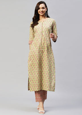 2 Pc Green Readymade Rayon Kurti Set