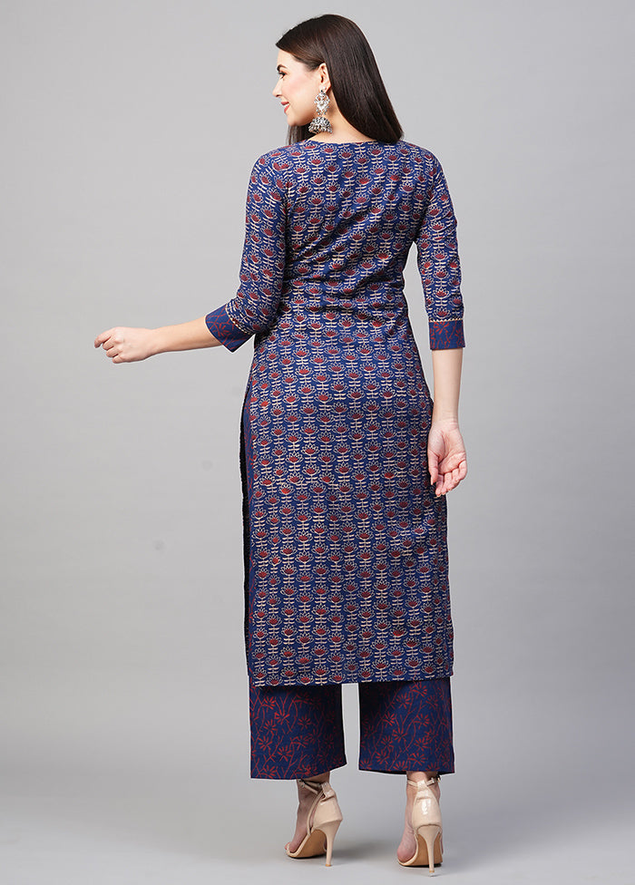 2 Pc Navy Blue Readymade Rayon Kurti Set