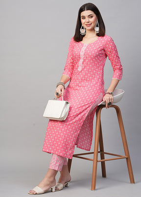 2 Pc Pink Readymade Rayon Kurti Set