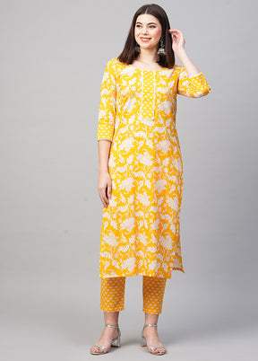 2 Pc Yellow Readymade Rayon Kurti Set