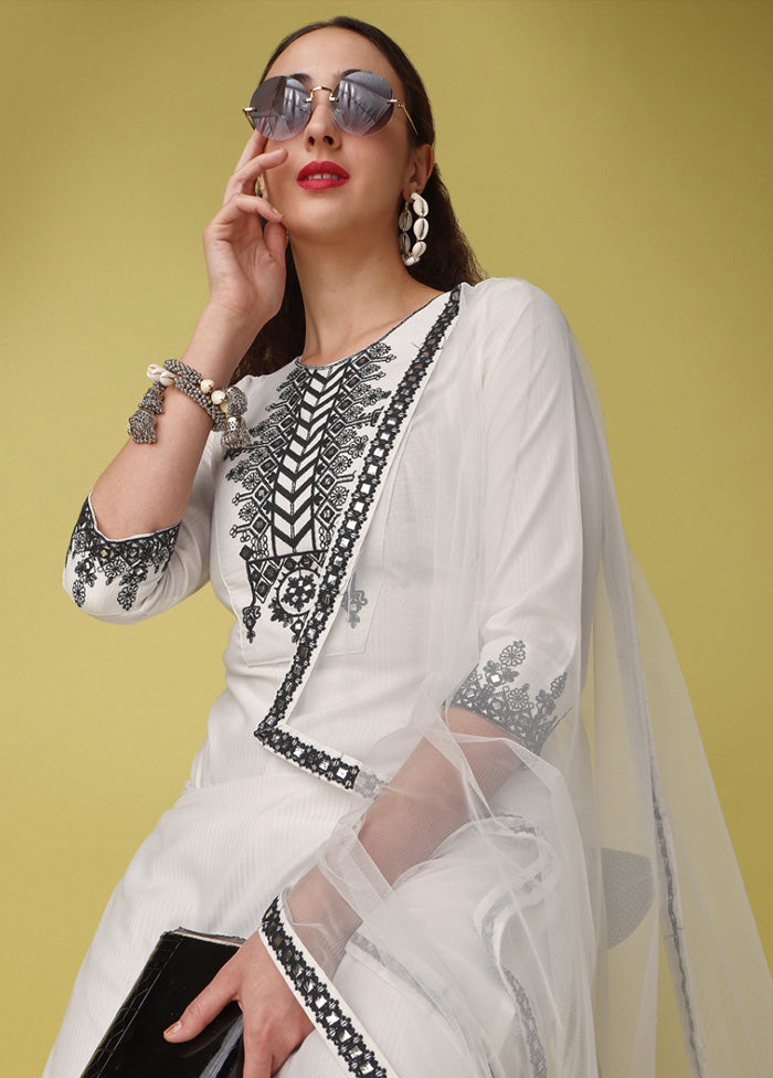 3 Pc White Readymade Viscose Suit Set