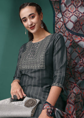 3 Pc Grey Readymade Silk Suit Set