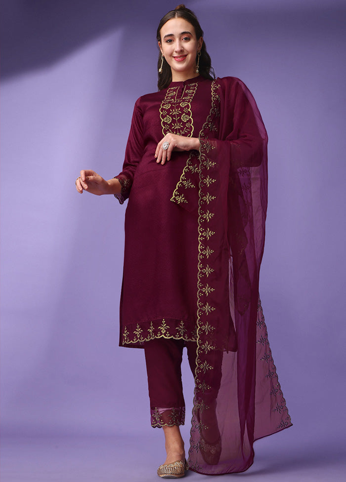 3 Pc Magenta Readymade Viscose Suit Set