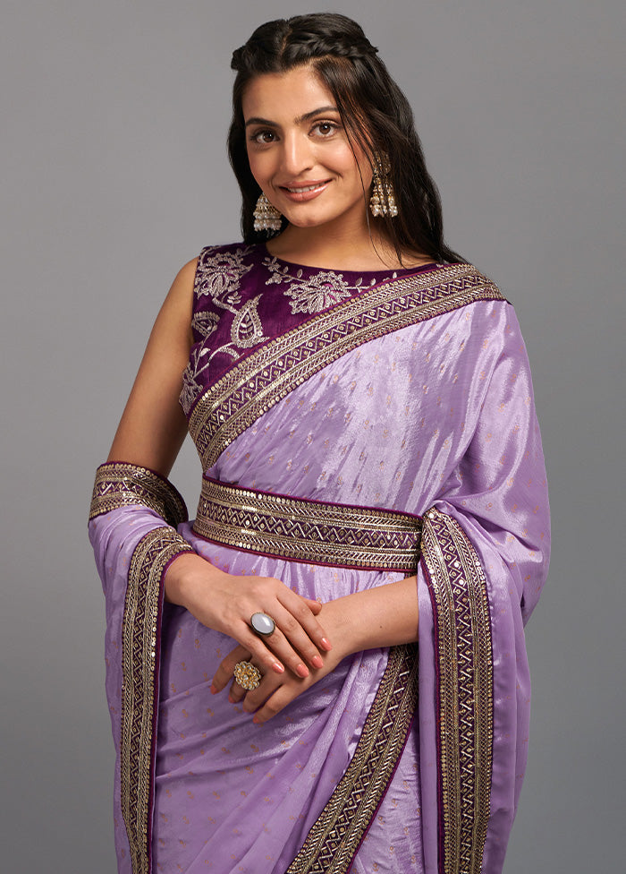 Purple Spun Silk Saree With Blouse Piece