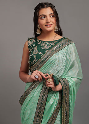 Pista Green Spun Silk Saree With Blouse Piece