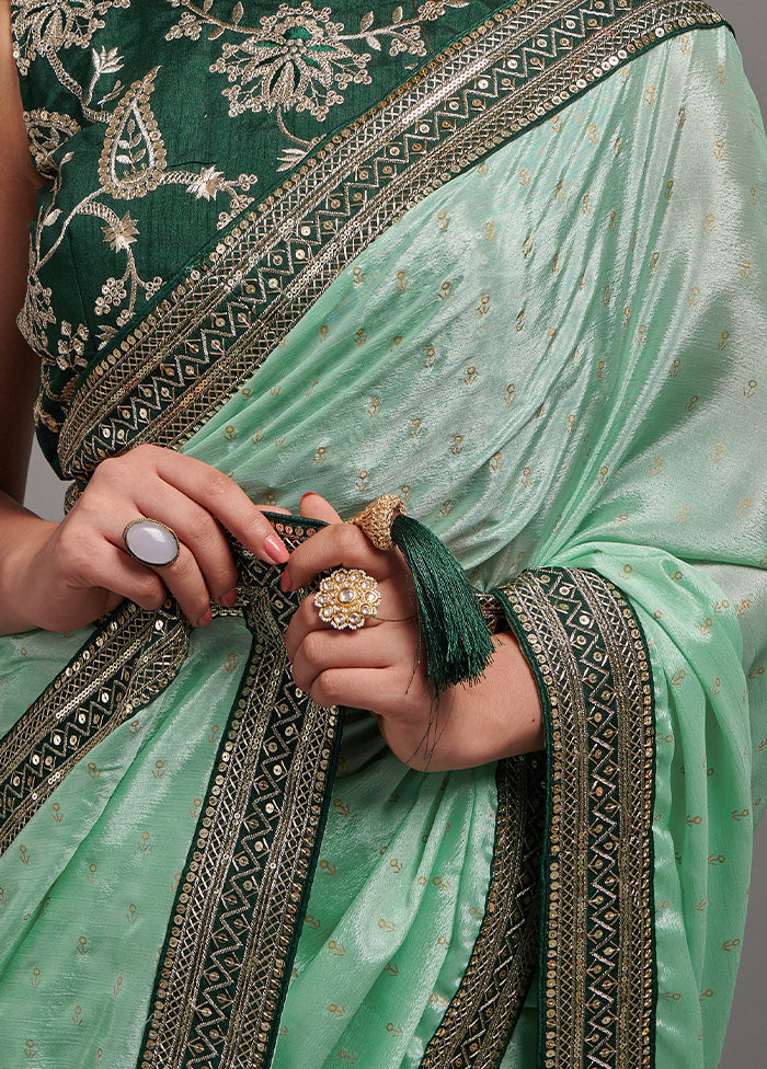 Pista Green Spun Silk Saree With Blouse Piece