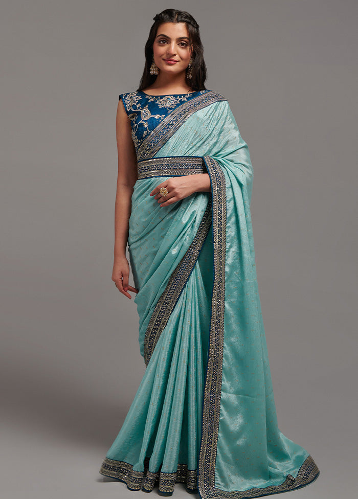 Sky Blue Spun Silk Saree With Blouse Piece