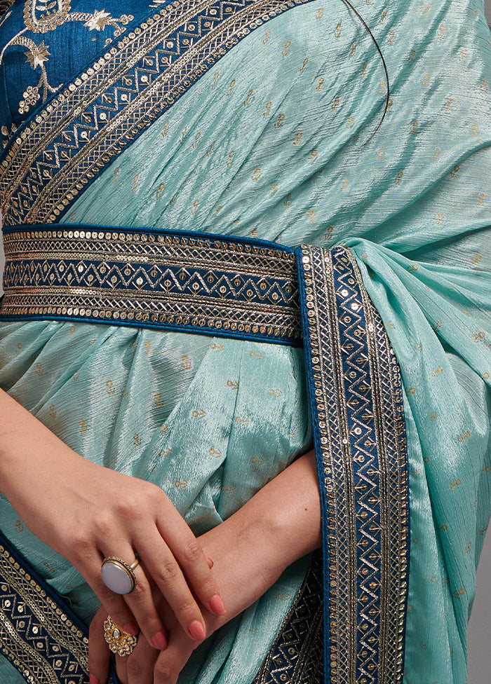 Sky Blue Spun Silk Saree With Blouse Piece