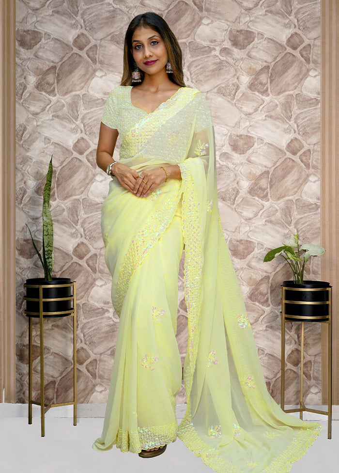 Yellow Georgette Saree With Blouse Piece