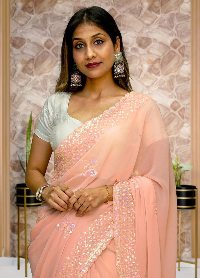 Peach Georgette Saree With Blouse Piece