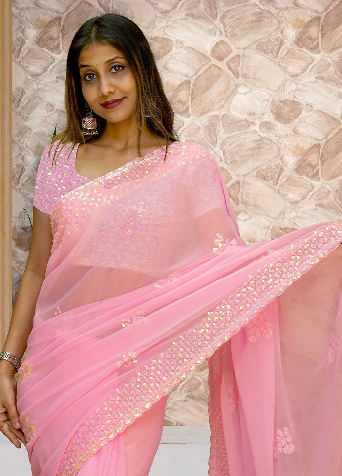 Pink Georgette Saree With Blouse Piece